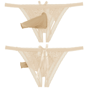 Male Low Rise Crotchless Lingerie / Lace Briefs Elastic Bulge Pouch / Open Butt Bowknot Underwear - EVE's SECRETS